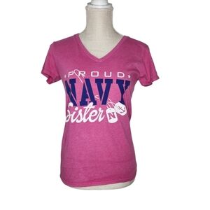 5/$15 Soffe Proud Navy Sister Pink V Neck Shirt